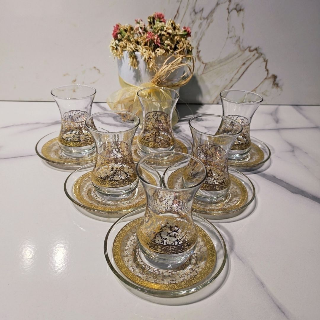 DM PORSELEN GOLD 6'LI ÇAY BARDAĞI