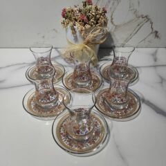 Dm Porselen Çiçek Desenli 6'Lı Çay Bardağı