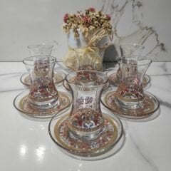 DM PORSELEN ÇİÇEK DESENLİ 6'LI ÇAY BARDAĞI