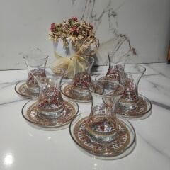 DM PORSELEN ÇİÇEK DESENLİ 6'LI ÇAY BARDAĞI