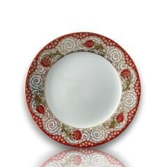 Dm Porselen Dalgalı Kırmızı Karanfil Porselen Tabak 25 Cm