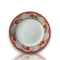 Dm Porselen Dalgalı Kırmızı Karanfil Porselen Hediyelik Plaket Tabak 25 Cm