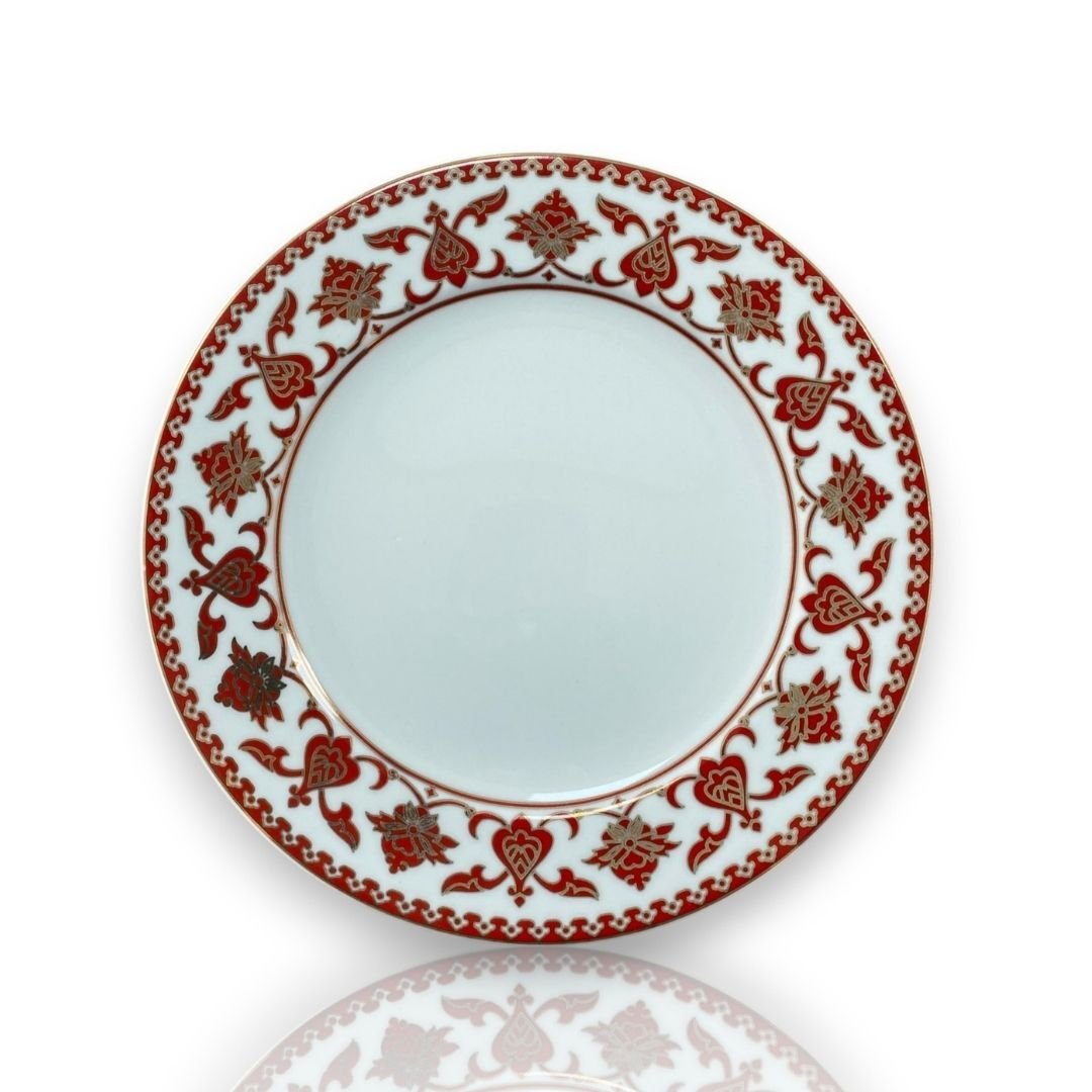 DM PORSELEN KIRMIZI DESENLİ PORSELEN TABAK 25 CM
