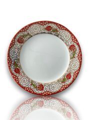 Dm Porselen Kadife Kutulu Dalgalı Kırmızı Karanfil Porselen Hediyelik Plaket Tabak 25 Cm