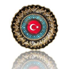 Dm Porselen Ay Yıldızlı Türk Bayraklı Dekoratif Kadife Kutulu Hediyelik Plaket Çini Tabak