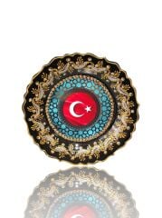 Dm Porselen Ay Yıldızlı Türk Bayraklı Dekoratif Hediyelik Plaket Çini Tabak