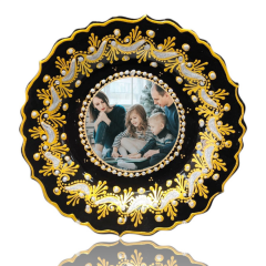Dm Porselen Siyah Altın El Yapımı Hediyelik Plaket Çini Tabak (Logo, Resim ve Yazı Tasarımlı)