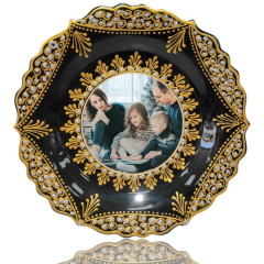 Dm Porselen Siyah Altın El Yapımı Kadife Kutulu Hediyelik Plaket Çini Tabak (Logo, Resim ve Yazı Tasarımlı)