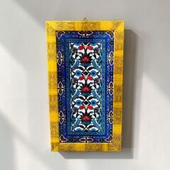 Simetrik Çiçek Motifli Çini Desenli Gold Çerçeveli Dekoratif Karo