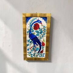 Tavus Kuşu ve Çiçek Motifli Çini Desenli Dekoratif Karo
