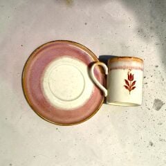 Pembe Lale Motifli Porselen Türk Kahvesi Fincanı